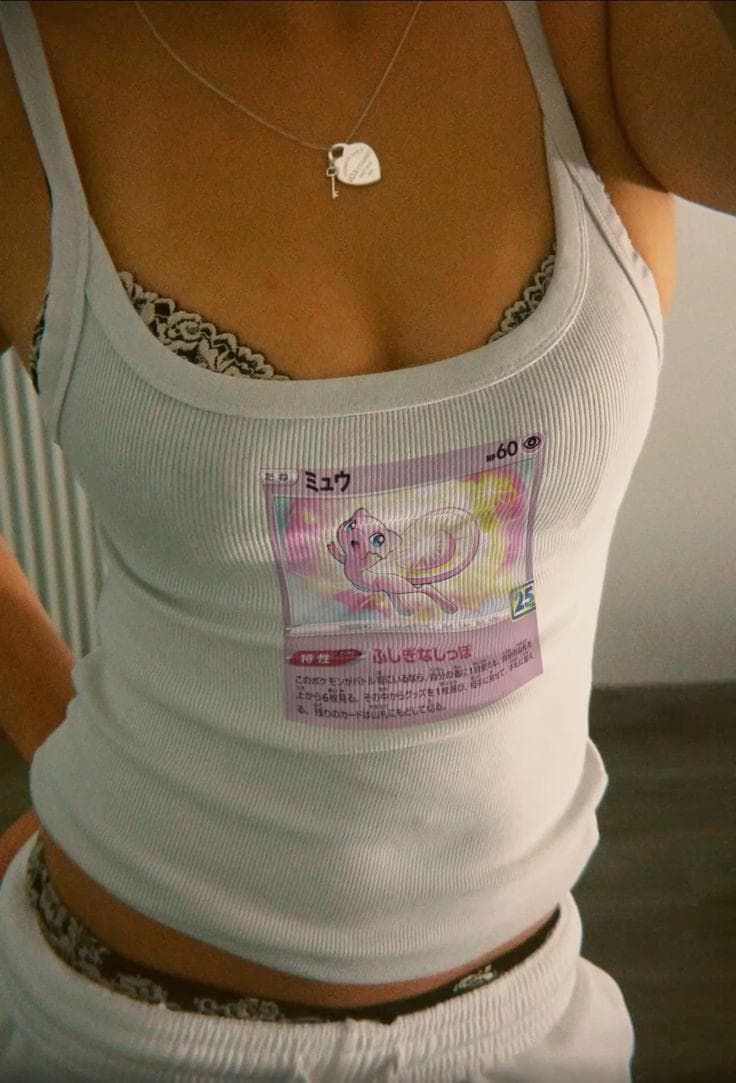 Mew Micro Rib Tank Top, Y2K Fitted Baby Tee, PKM Anime Inspired Apparel