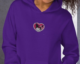 Kuromi Embroidered Hoodie, Cute Kawaii Hoodie, Sanrio Inspired Sweatshirt, Coquette Goth Aesthetic Hoodie, Soft Girl Gift