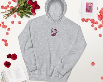 Hello Kitty Apple Embroidered Sweatshirt, Cute Kawaii Jumper, Sanrio Inspired Hoodie, Coquette Aesthetic, Soft Girl Crewneck Gift
