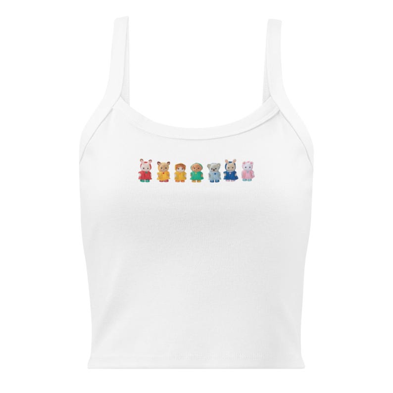 Sylvanian Families Tank Top, Calico Critters Cami, Kawaii Bunny Colorful, Cute Cottagecore Top, Soft Girl Y2K Fitted Tank