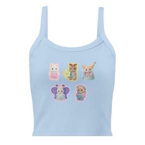 Sylvanian Families Tank Top, Calico Critters Baby Tee, Kawaii Bunny Tank, Cute Cottagecore Top, Soft Girl Y2K Fitted Tank