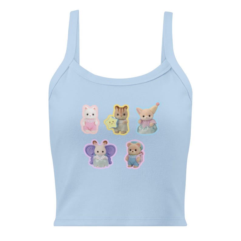 Sylvanian Families Tank Top, Calico Critters Baby Tee, Kawaii Bunny Tank, Cute Cottagecore Top, Soft Girl Y2K Fitted Tank