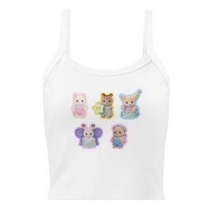 Sylvanian Families Tank Top, Calico Critters Baby Tee, Kawaii Bunny Tank, Cute Cottagecore Top, Soft Girl Y2K Fitted Tank