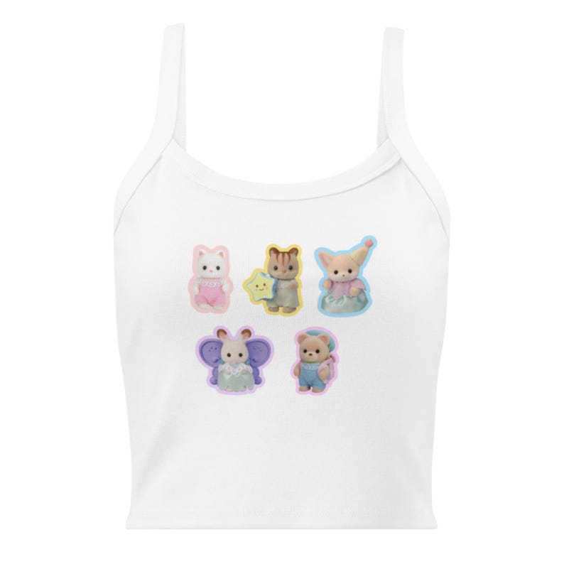 Sylvanian Families Tank Top, Calico Critters Baby Tee, Kawaii Bunny Tank, Cute Cottagecore Top, Soft Girl Y2K Fitted Tank