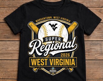 ウェストバージニア・マウンテニアーズ スーパーリージョナルズ 野球 2026 CWS Tシャツ、ロード・トゥ・オマハ チャンピオンシップ ギフト、ヴィンテージ WVU スポーツ グラフィック Tシャツ