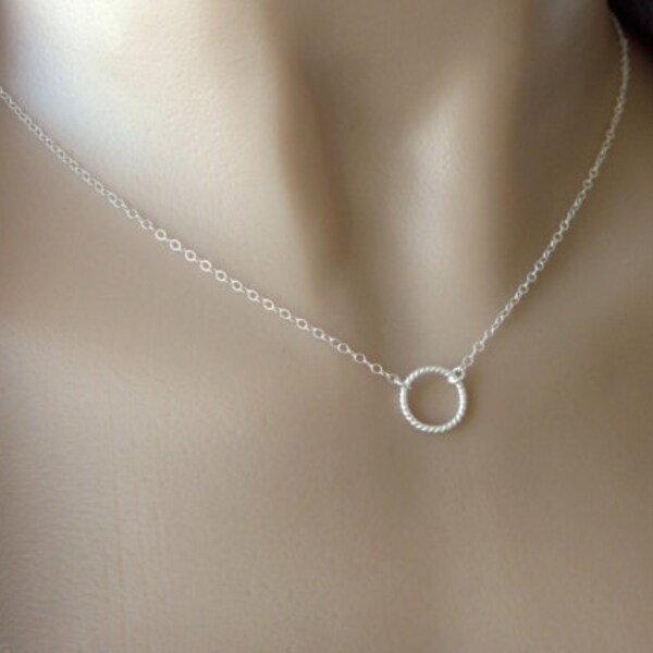Dainty Sterling Silver Circle Necklace - Petite Twisted Sterling Silver Circle
