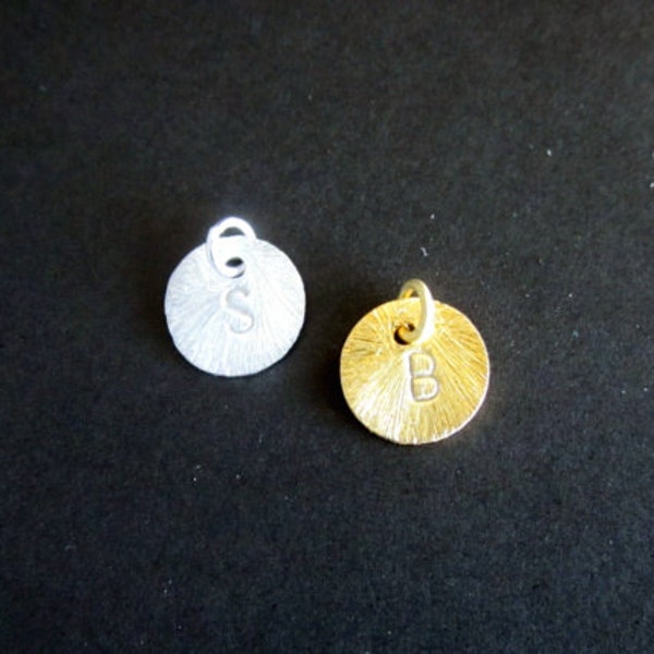 Personalized Disc Charm - Sterling Silver OR Gold Vermeil Hand Stamped Initial Charm