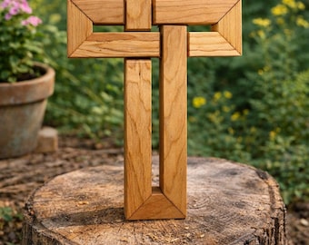 Handcrafted Wooden Cross | Rustic Interlocking Cross Décor | Christian Home Decor | Memorial Gift | Sympathy Gift | Faith-Based Handmade Woo