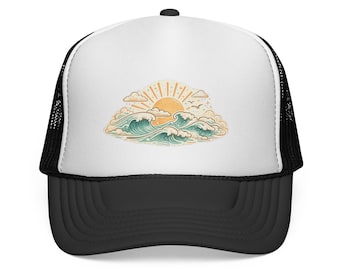 Vintage Sun and Ocean Wave Trucker | Surf Sunset Mesh Cap