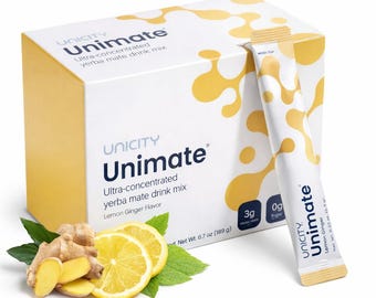 Unicity unimate Yerba Mate Drink Mix | Natural Lemon Flavor, 30 Sachets