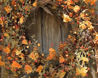 Handmade Fall Floral Mix Wreath,  Summer Door Decor, Natural Grapevine Wreath, Gift