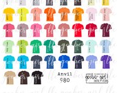 Anvil 980 T-shirt Color Chart, Digital Download, PNG File, Sublimation Downloadable Design, 300 ppi, Printable, solid heather color