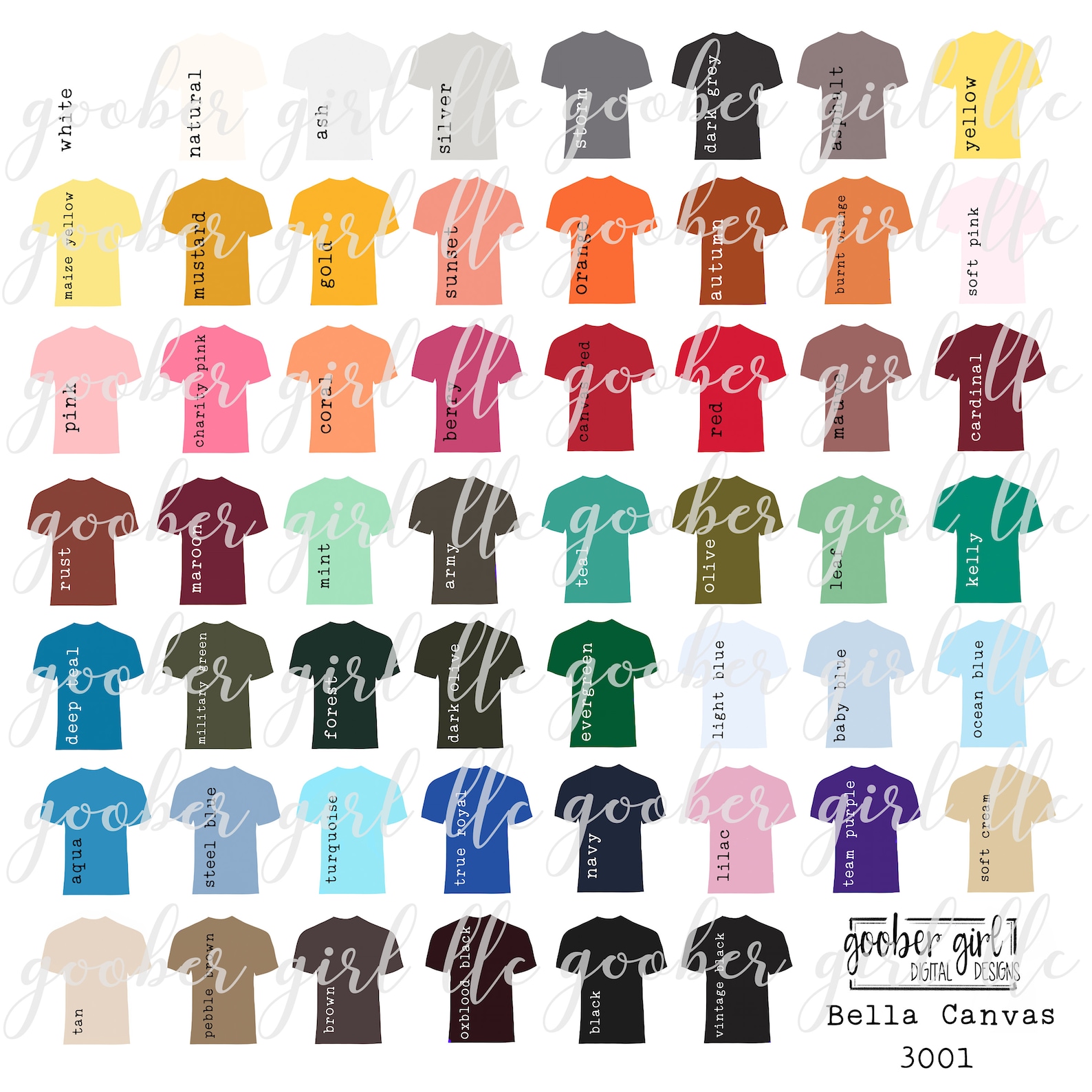 Download Bella Canvas 3001 T-shirt Color Chart Digital Download PNG | Etsy