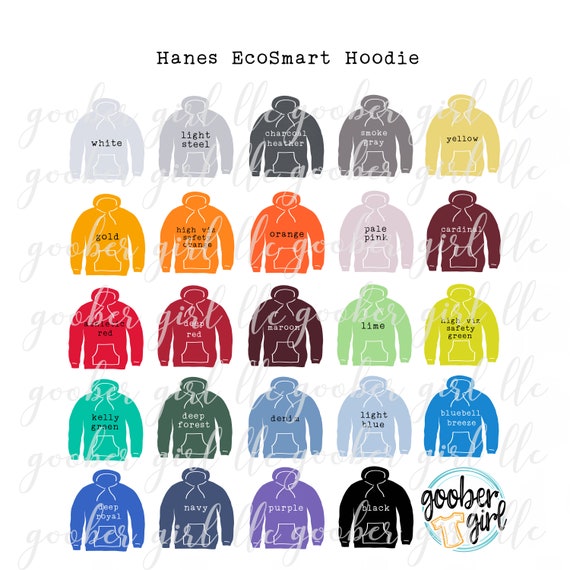 Digital Design, Hanes EcoSmart Hoodie Color Chart, Digital Download, PNG  File, 300 ppi, Printable