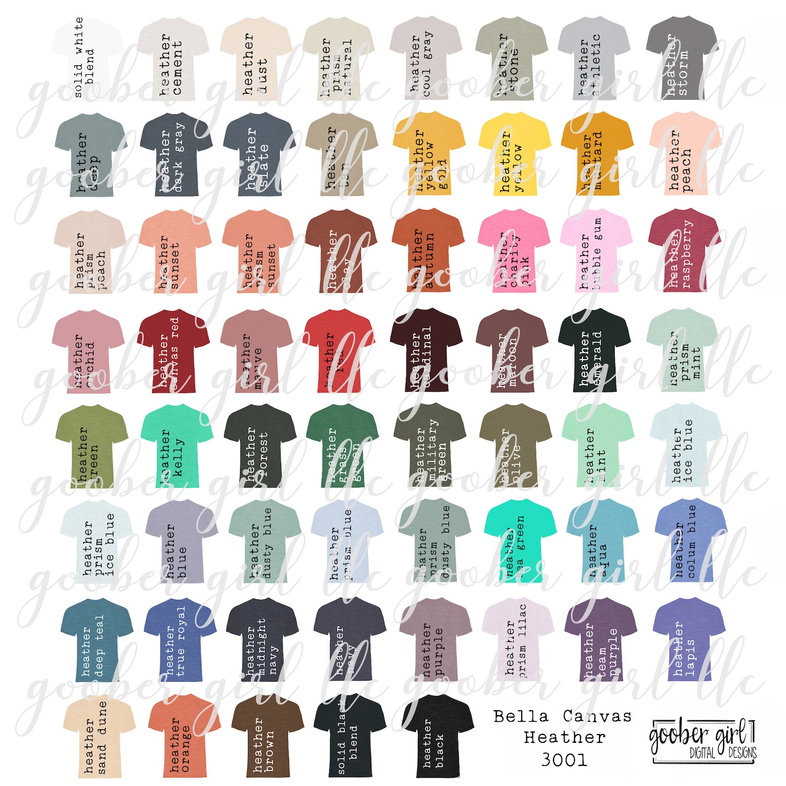 Bella Canvas 3001 T-shirt Color Chart Digital Download PNG - Etsy