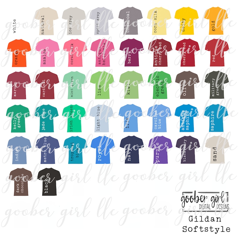 Gildan Softstyle T-shirt Color Chart Digital Download PNG - Etsy