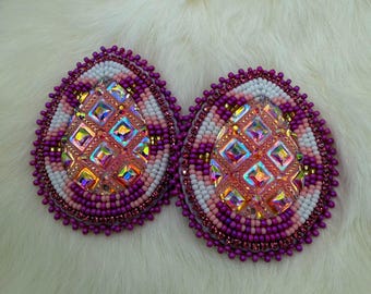 Handmade Beaded Pink & White Earrings