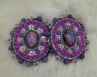 Purples and Pinks Beaded Earrings