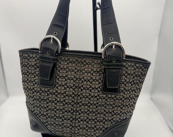 Coach SOHO Signature C Canvas Leather Black Shoulder Bag Handbag
