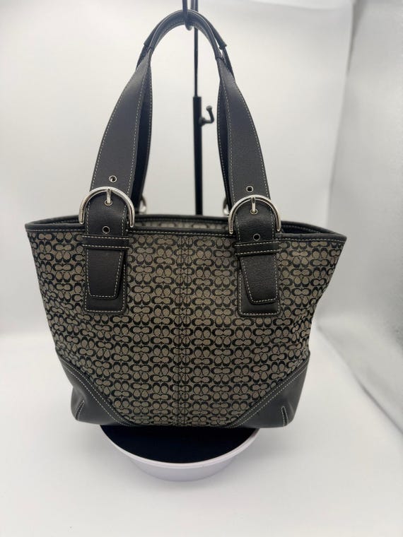 Vintage Coach Soho Signature Tote Bag – Black Grey Y2K Canvas