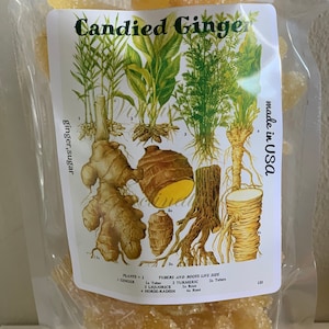 Organic Candied Ginger Make your own GINGER ALE, helps Nausea, Cold flu,Add in Dishes