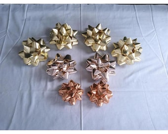 8 Metallic Holiday Ribbon Star Bows Vintage 1990s