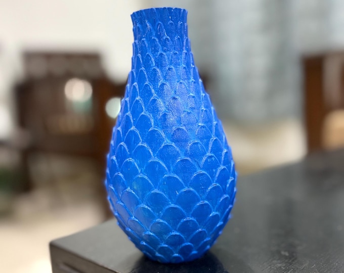 Blue Textured Scale Vase | Modern Minimalist 3D Printed Home Decor