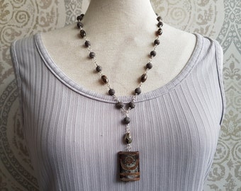 Agate pendant stone necklace in Tibetan style Obsidian in the chain