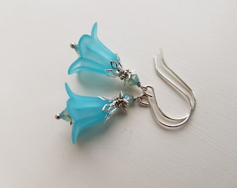 Turquoise Earrings - Flower Earrings - Floral Earrings - Woodland Earrings - Dangle Earrings - Style Boho Gift - Sterling Silver