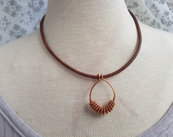 Leather necklace with spiral wire pendant - adjustable necklace -Spiral wire pedant - Leather necklace