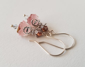 Flower earrings - Light earrings - Pink earrings - Small and light earrings - Dangle drop earrings - Floral earrings - Woodland earrings