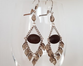 Long chain earring - Long chandelier earrings - Long dangle earrings with lotus beads and glass drops - Long level back earringLon