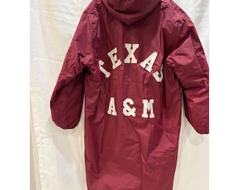 Vintage Texas A & M Howe Athletic Sideline Parka Jacke Kastanienbraun Fleece gefüttert XXL