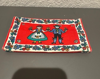 Porta fazzoletti vintage in stile arte popolare, realizzato a mano con tessuto Nagel Piepmatz.