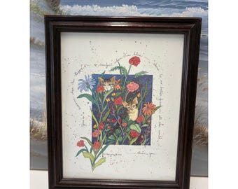 D. Morgan 1993 Vintage gerahmtes Kätzchen Kunstdruck Du bist ein Schatzkatzengedicht 11x13