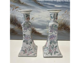 Candelabros de porcelana china vintage WBI con diseño floral y frutal (par) de 21,5 cm (8,5 pulgadas)