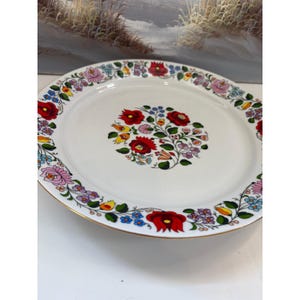 Kalocsa Hungary Hand Painted Porcelain Floral Wall Plate Gold Trim 11.5 Inch
