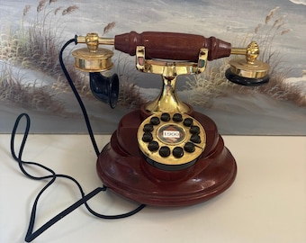 Vintage PF Sound Collection 1900 Style Wood & Brass Push Button Telephone