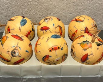 Dillard's Trimmings Set mit 6 Vintage Anglerköder Decoupage Ornamente