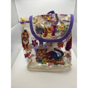 Vintage Lisa Frank Hunter the Leopard Clear Mini Backpack Purple Y2K PVC Bag
