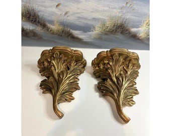Gold Akanthus Blatt Wand Wandleuchte Regale Paar Hollywood Regency Corbel 23 cm