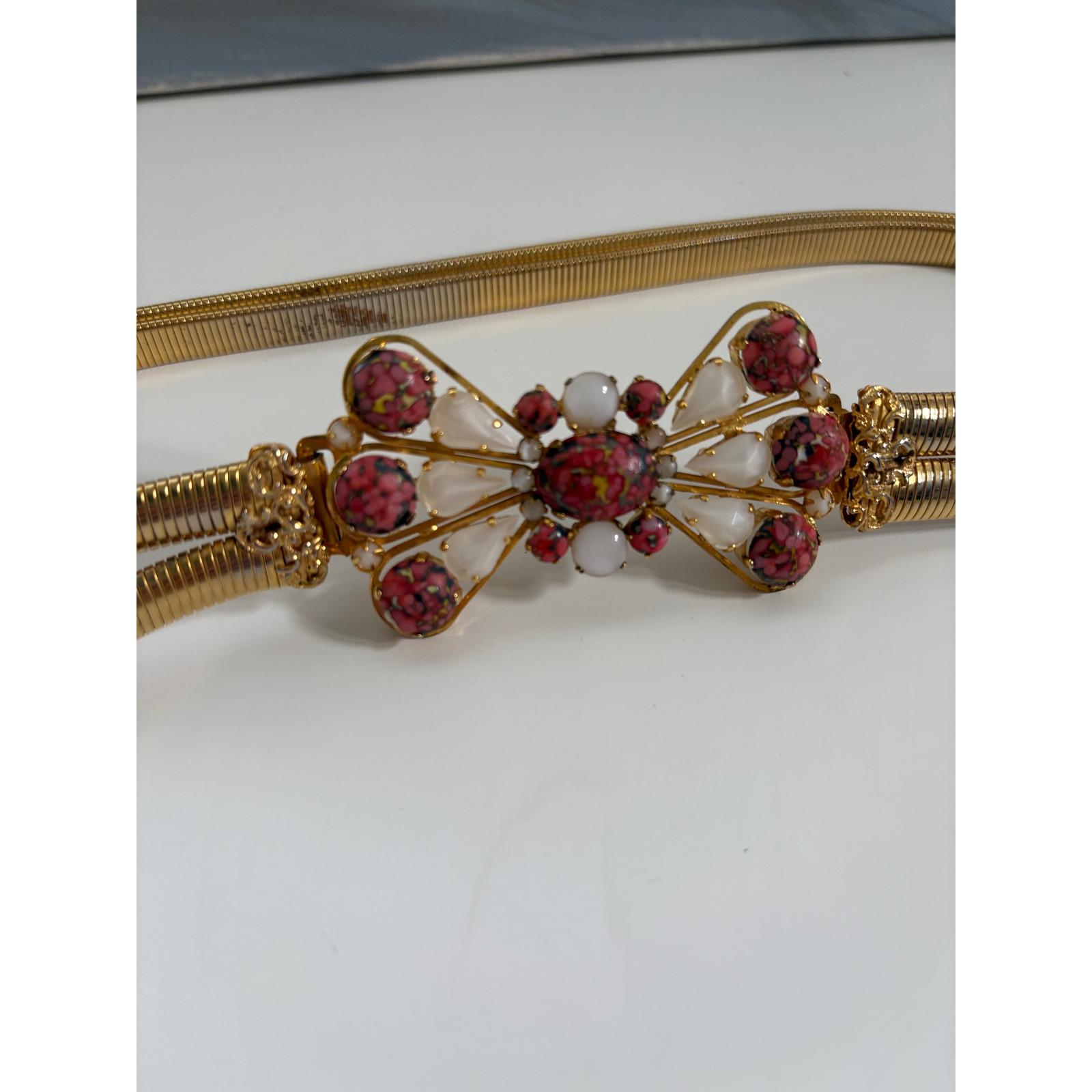 Schreiner New York Vintage Gold Snake Chain Belt Pink Floral Glass Bow Buckle Schreiner Belt - Etsy main image 4