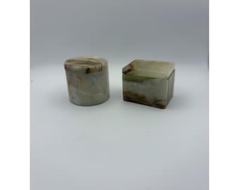 ヴィンテージ オニキスストーン製ソルト＆ペッパーセラーセット、蓋付き大理石製スパイスピンチポット