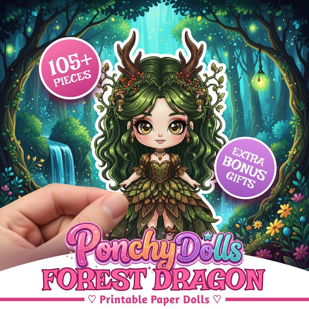 Forest Dragon Printable Paper Doll Bundle | Fantasy Doll Cut Outs Craft ...