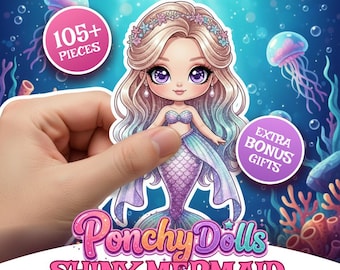 Paquete de muñecas de papel imprimibles de sirena brillante / Actividad de manualidades con muñecas recortables digitales