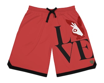 LOVE NUPE Basketball Shorts rot | Basketball Shorts mit schwarzem Taillen-String