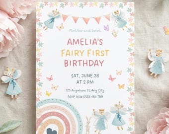 Magical Fairy Birthday Invitation, Watercolor Garden Party Template (Digital Download)