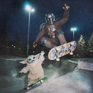 Vintage Star Wars The Mandalorian And Baby Yoda Shirt, Grogu Shirt, 90s Style Star Wars Shirt, Star Wars Skateboarding Tee, Disney Top