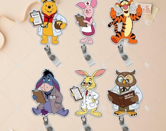 Custom Disney Pooh And Friends Badge Reel, Personalized Badge, Retractable ID Badge Holder, Gift For Nurse, Disneyland Magic Gifts