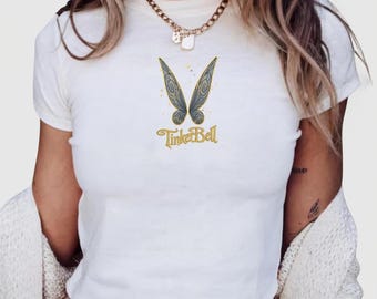 Disney Tinker Bell Embroidered Baby Tee, Tinkerbell Princess Shirt, Retro Y2K Disney Shirt, Disneyworld Women Top, Disneyland Outfit